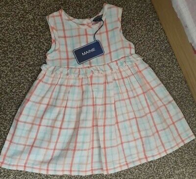 Bnwt Maine Designer 9-12 Months Baby Girls Check Dress Debenhams white pink blue
