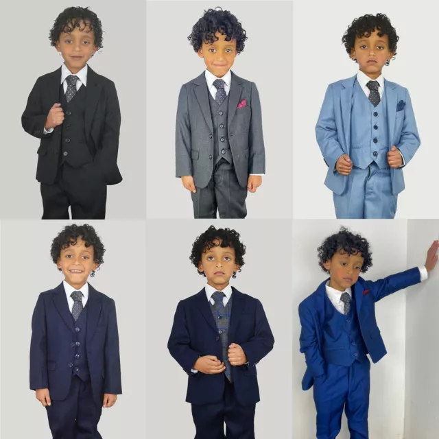 Boys Premium Kids Childrens Wedding Page Boy 3 Piece Suit 5 Piece Suit Ages 1-15