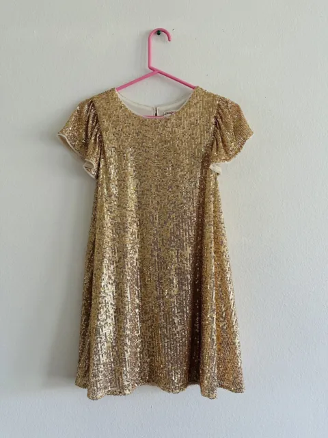 NWOT Girls' Short Sleeve Sequin A-Line Dress - Cat & Jack Gold Size L (10-12)