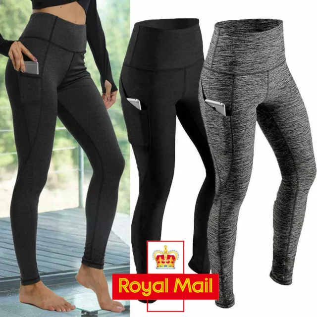 Women High Waist Gym Leggings Pocket Fitness Sports Running Ladies Yoga Pants UK