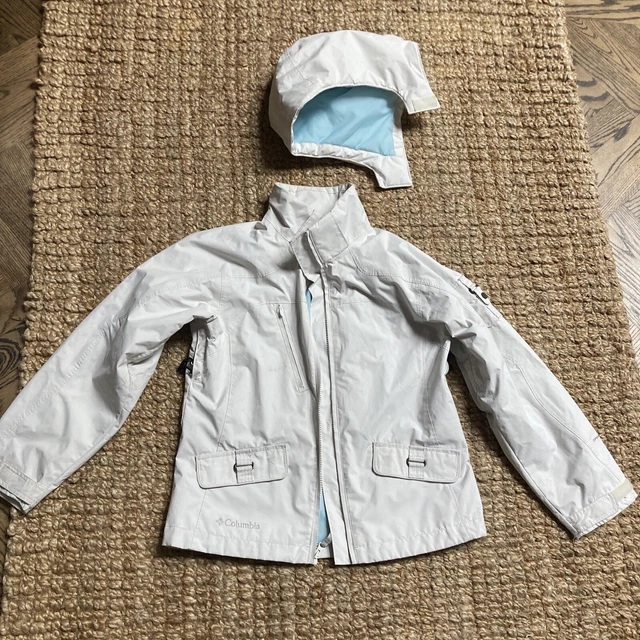 Columbia ivory Nylon Hooded Waterproof shell  Jacket Coat Girls Size M (10/12)