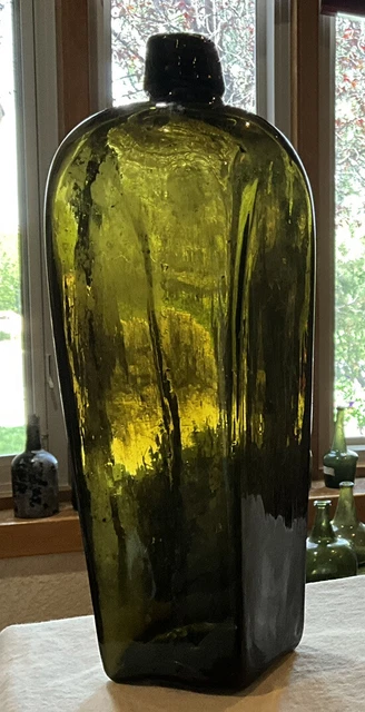 Black Glass Case Gin Bottle Mid 1800’s, 10.5” Very Unique