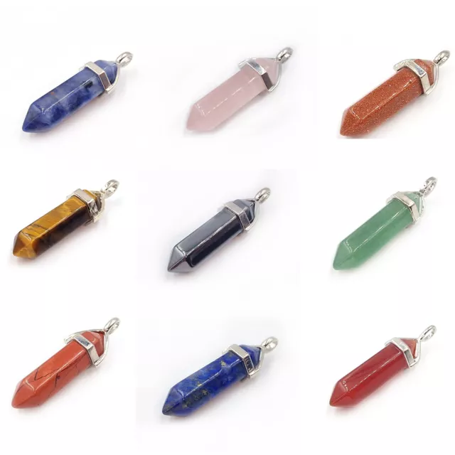 Natural Quartz Chakra Crystal Healing Point Cut Gemstone Pendant Reiki Necklace