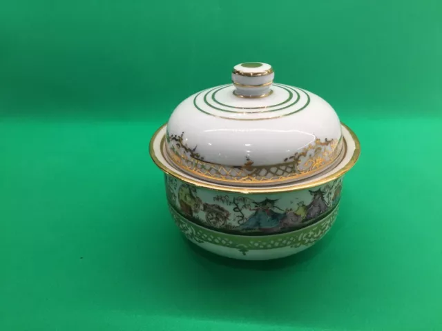 Antique Dresden Signed Porcelain Trinket Box 4”