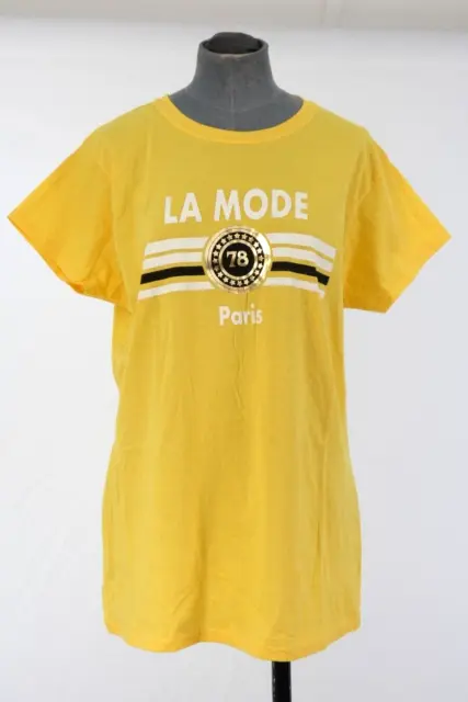 T-shirt top River Island giallo elegante Parigi cotone rilassato casual nuova con etichette uk 16