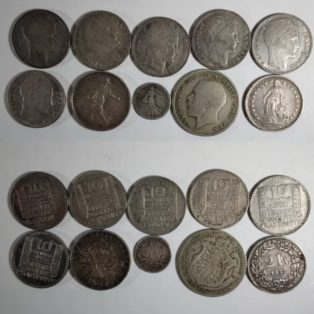 Lot de pièces françaises et étrangères en argent 97gr