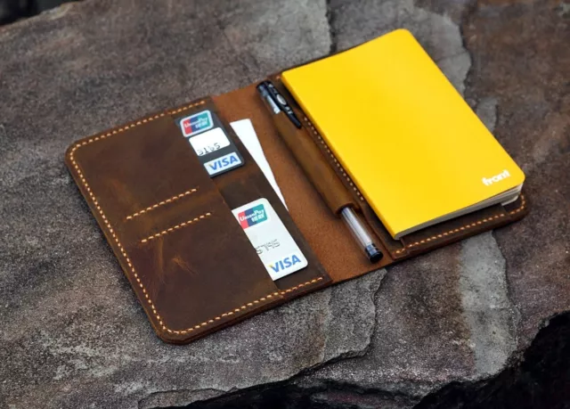 A6 Notebook Field Notes Leather Portfolio Cover, hand stitched, Cowhide Leather