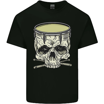 Skull Snare Drum Drummer Drumming Mens Cotton T-Shirt Tee Top