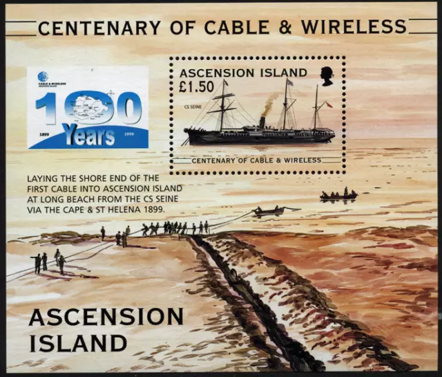 Ascension 1999 "Cable & Wireless" Sailing Ship, MiNr Block 39 ** MNH