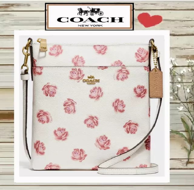 NWT COACH KITT ROSE Print Messenger Crossbody Bag In CHALK MULTI Gold Tone