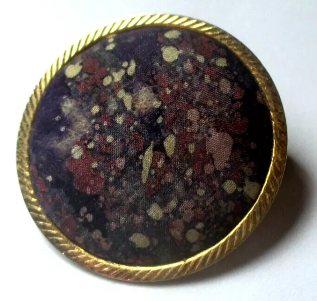 Ancienne Broche ronde Couleur OR tissus fermoir à pompe bijou vintage 5326