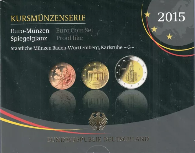 Euro-Kursmünzenserie 2015 PP/Spiegelglanz (A,D,F,G,J) Auflage je 27.000