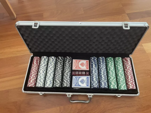 Poker Pokerkoffer Pokerset Pokerchips Jetons Chips Koffer Set Silber