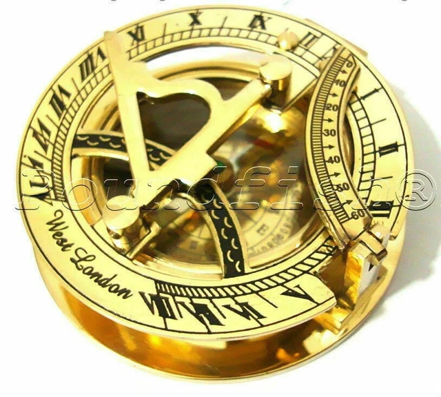 Nautical Brass Pocket Sundial With Magnetic Compass Vintage Style Handmade Gift