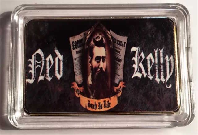 "NED KELLY" Such Is Life Colour Printed HGE 999 24k Gold Ingot/token #17