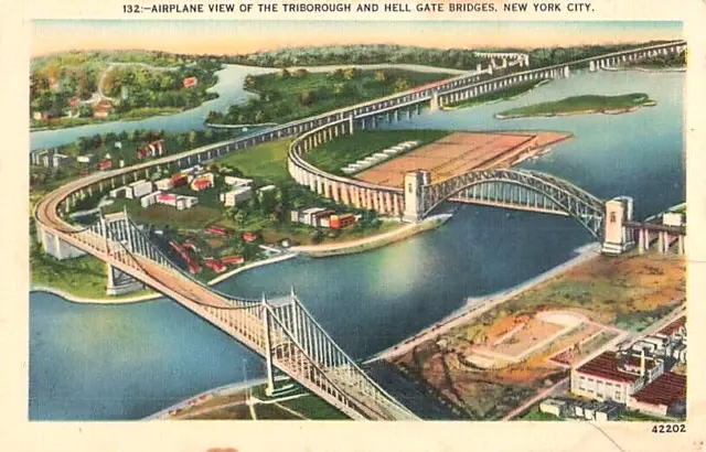 Vintage Postcard, Airplane View Of New York City, NY Bridges, Years Ago*