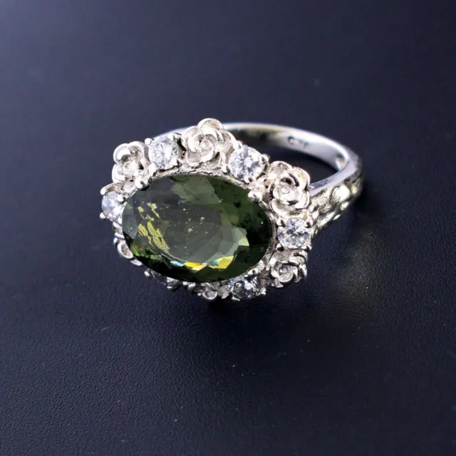 925 Sterling Silver Gemstone Real Moldavite Ring Fine Jewelry VALENTINE DAY...