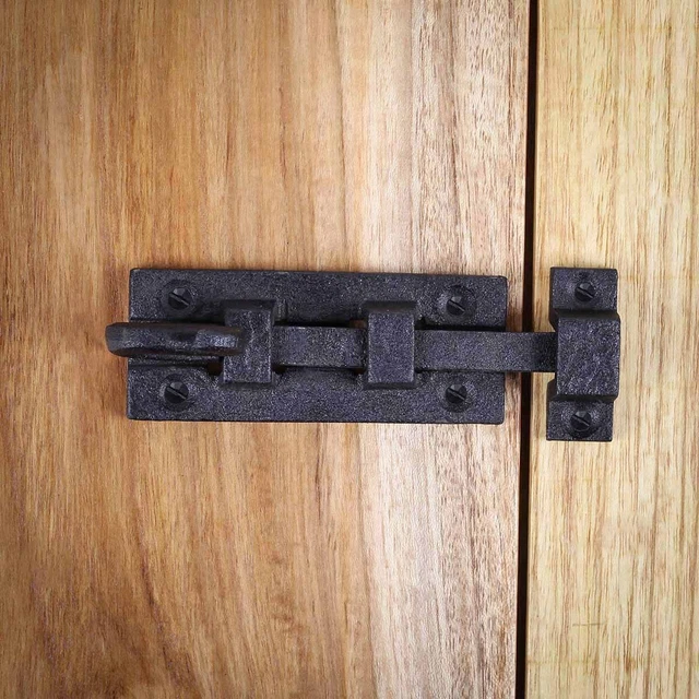 Black Wrought Iron Slide Bolt Door Latch with Bolts and Catch Renovators Supply