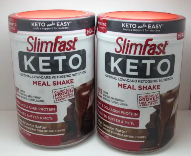 2 batidos de comida SlimFast Keto batidos Fudge brownie batter Best by 2/2024 & 7/2024