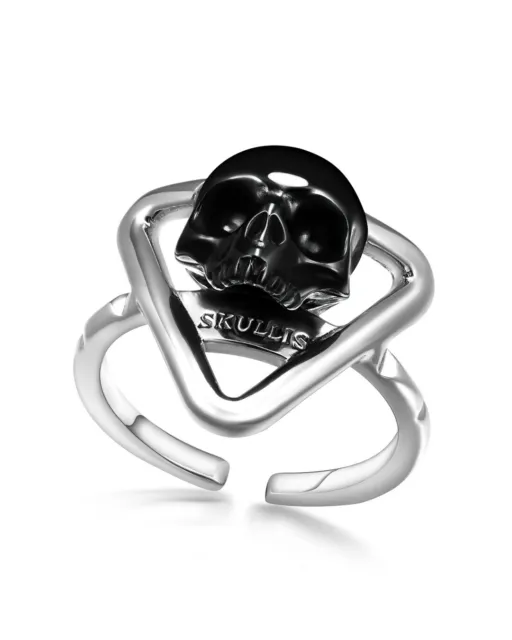 Black Obsidian Hand Carved Crystal Skull Ring, Skull Jewelry