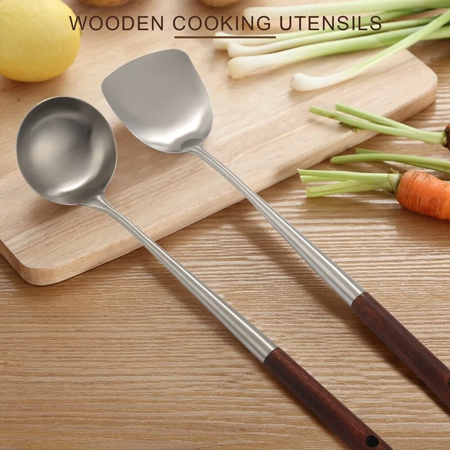 Set De 2 Cuillères De Service Antiadhésives - Louche Et Spatule à Riz, Poignée Ergonomique, Résistantes à La Chaleur, Couleur Noire