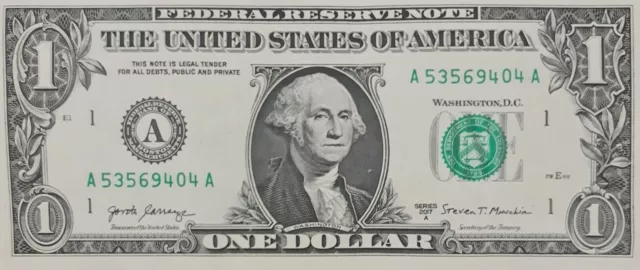 USA $1 Dollar Bill 2017 A banknote CRISPY, UNCIRCULATED Boston (A)