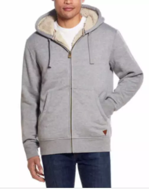 New Weatherproof Vintage Men’s Sherpa Lined Full Zip Hoodie Heather Gray SZ XL