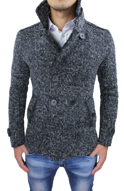 Cappotto soprabito uomo Invernale doppio petto lana grigio nero 100% made Italy