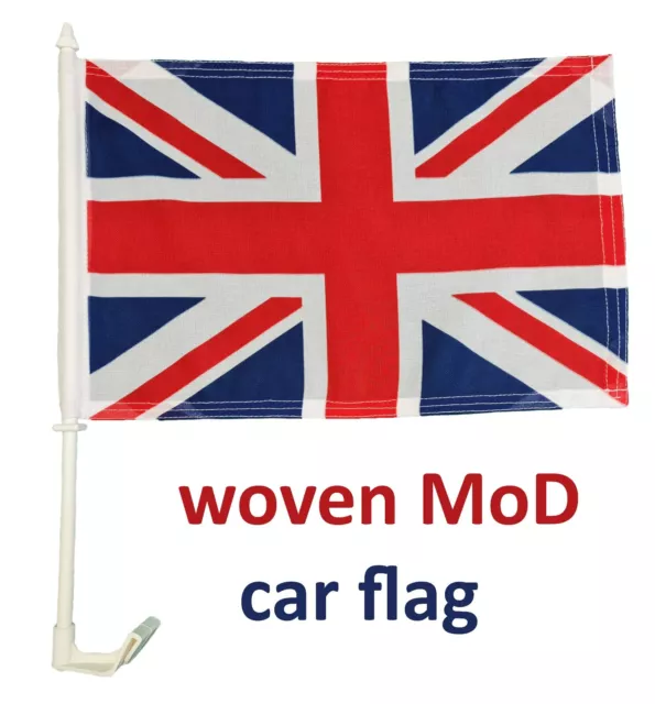 UK car flag 18x12 MoD woven Union Jack stick premium inches dye sublimated