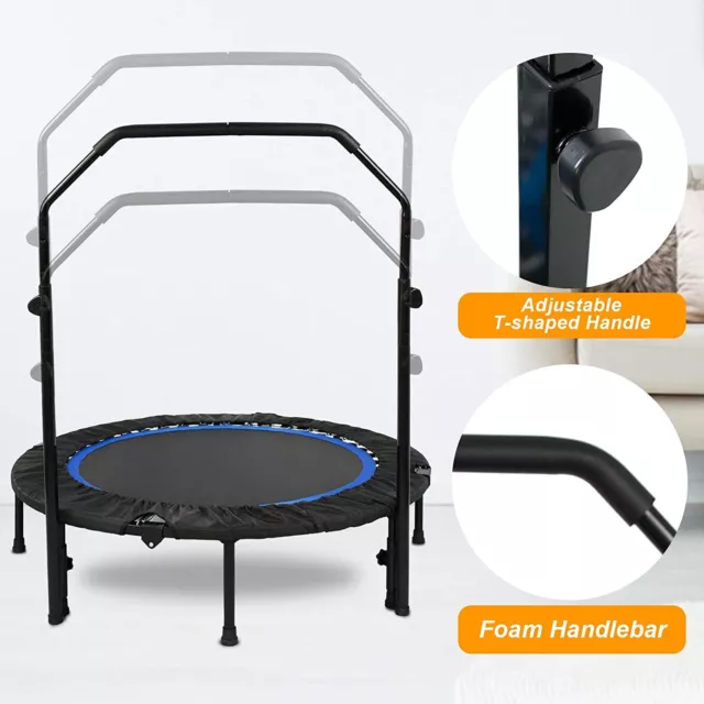 Advwin 48" Mini trampoline Foldable Fitness Handrail Rebounder 200kg Cardio 3