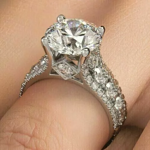 3.00Ct Round Cut Moissanite Solitaire Engagement Ring In 14K White Gold Plated