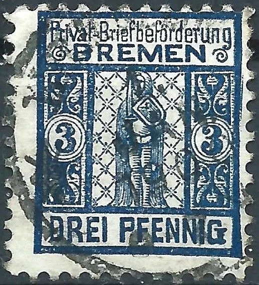 BREMEN 1896 Privatpost Briefbeförderung Mi.B.2 gestempelt 3 Pf blau (#35826-7)