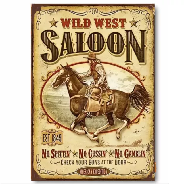 Wild West Saloon Sign Artwork Printed on Metal Sign Retro Vintage Style