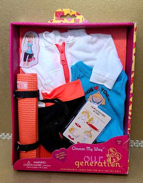 Our Generation 18" Doll Omm My Way Yoga Outfit Set of Hoodie Tank Top Pants Mat