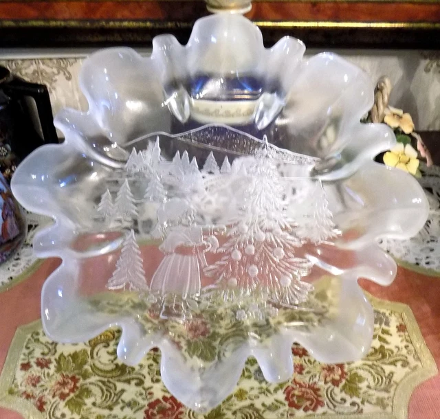 Large German Mikasa 'Christmas Story' Clear and Frosted Pressed Glass Round Dish
