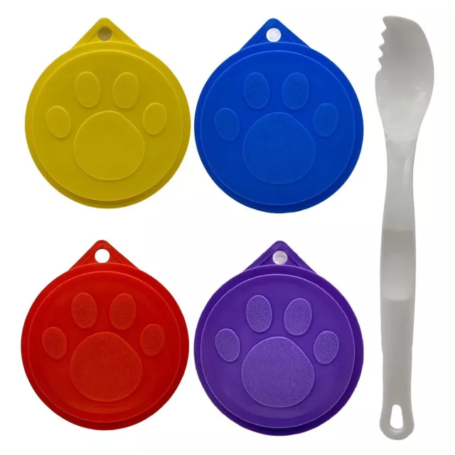 Set of 4 Pet Dog Cat Food Can Covers with Spoon Fork