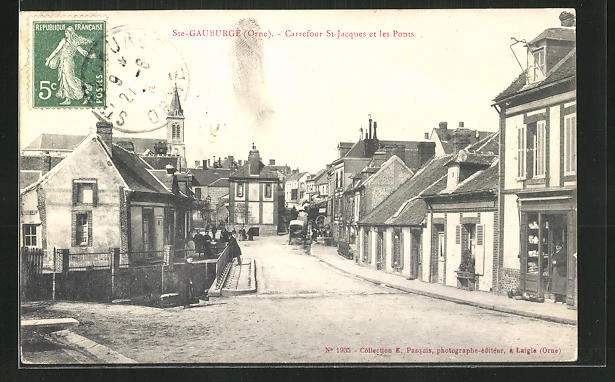 CPA Ste-Gauburge, Carrefour St-Jacques et les Ponts 1909