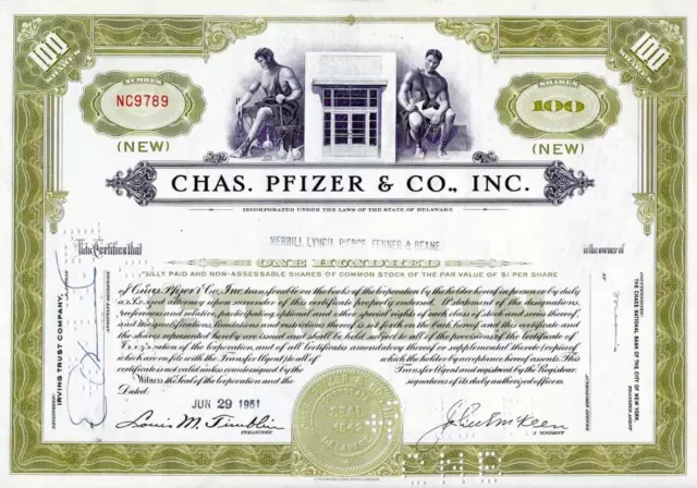 50 Stück Chas. Pfizer & Co., Inc. 1950er 100 Shares