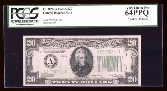 DBR 1934-A $20 FRN Boston Fr. 2055-A PCGS 64 PPQ Serial A29896361A