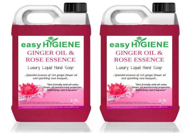 TWO 2.5L Luxury ROSE & GINGER Liquid Hand Soap 2.5 Litre Blue Scented Fragranced