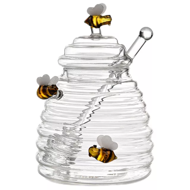 Transparent Honey Jar With Dipper And Lid Glass Beehive Style Honey Glass Pot