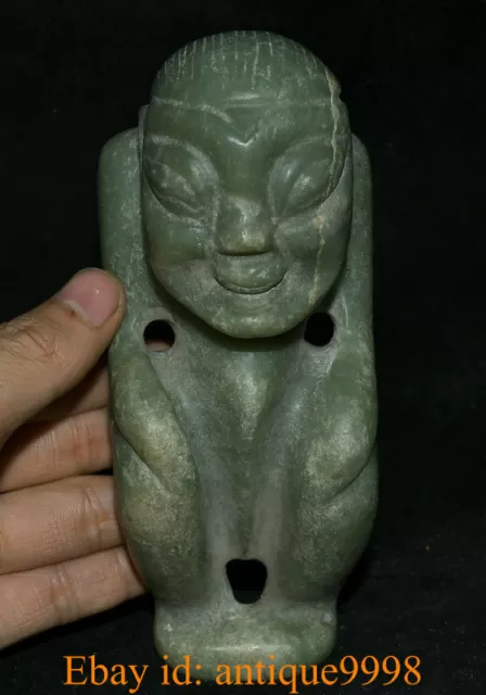 6" Old China Hongshan Culture Jade Carved Beast Head Sun God Lucky Statue