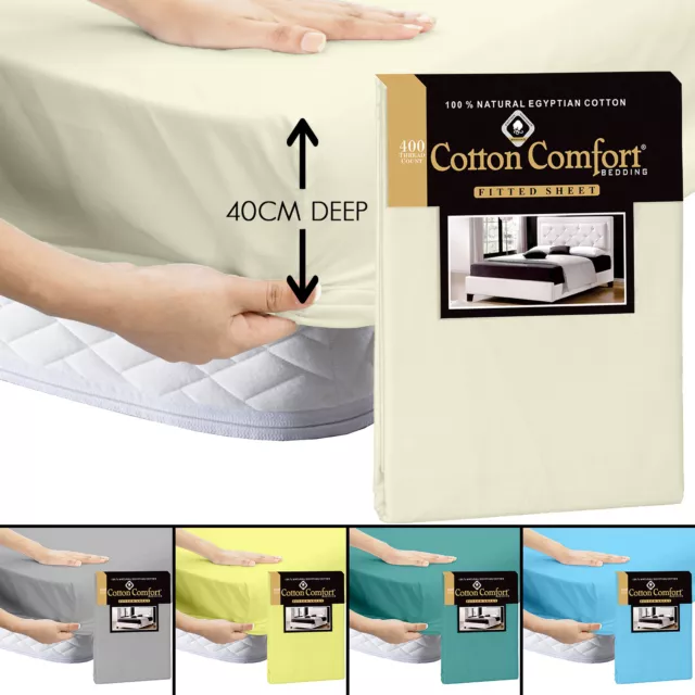 400 Thread Count 100% Egyptian Cotton Extra Deep 40 cm Fitted Sheet Bed Sheets