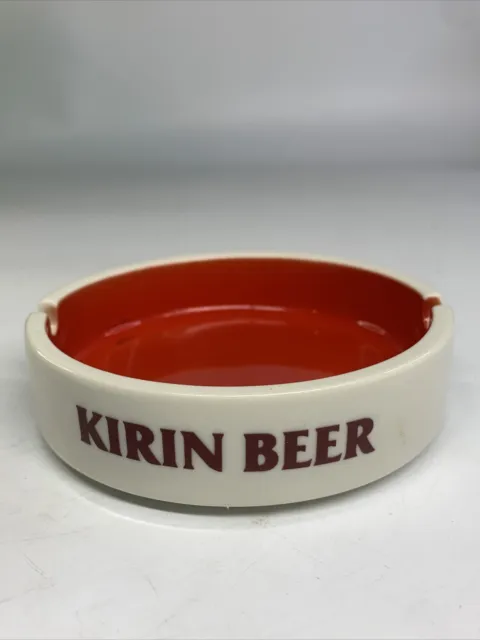 Vintage Kirin Beer Ceramic Advertising Ashtray Red & White Sakura Made in Japan