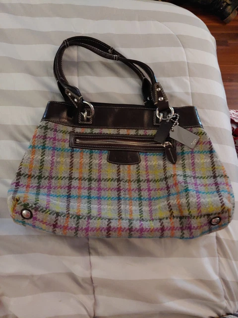 Coach F15456 Penelope Tattersall Plaid Wool Tweed Patent Leather Bag Purse Rare