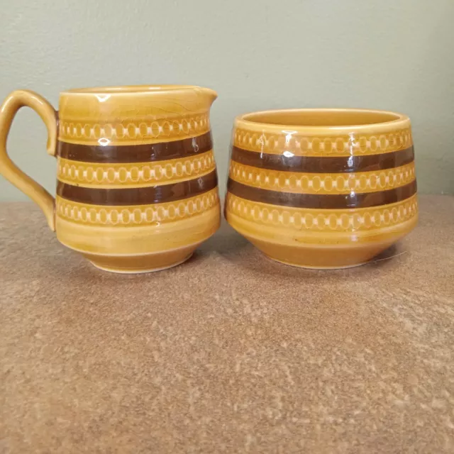 Vintage Mid Century, Sadler, Brown Striped, Milk Jug or Creamer & Sugar Bowl