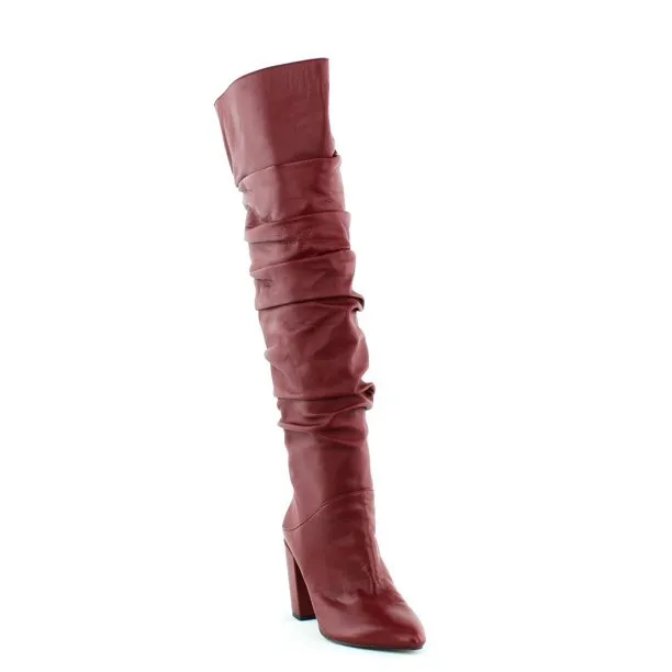 INC Amputee Single Right Knee High Boot 7M Leather Red Merlot Scrunch Block Heel