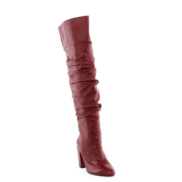 INC Amputee Single Right Knee High Boot 7M Leather Red Merlot Scrunch Block Heel