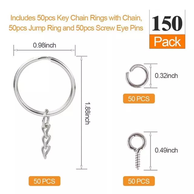 150pcs Key Ring with Chain Split Jump Rings with Screw Eye Pins DIY Keychai. WY4