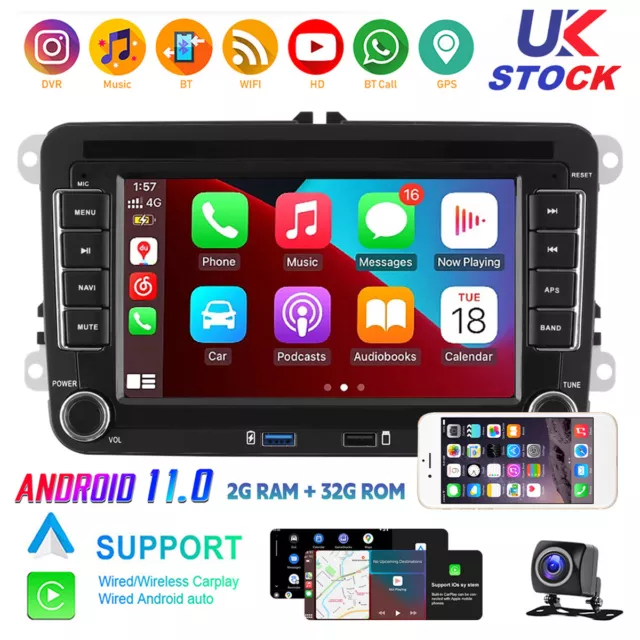 FOR VW GOLF Polo MK5 MK6 7 Car Radio Carplay Stereo Android 11 Player GPS  Wifi £91.99 - PicClick UK